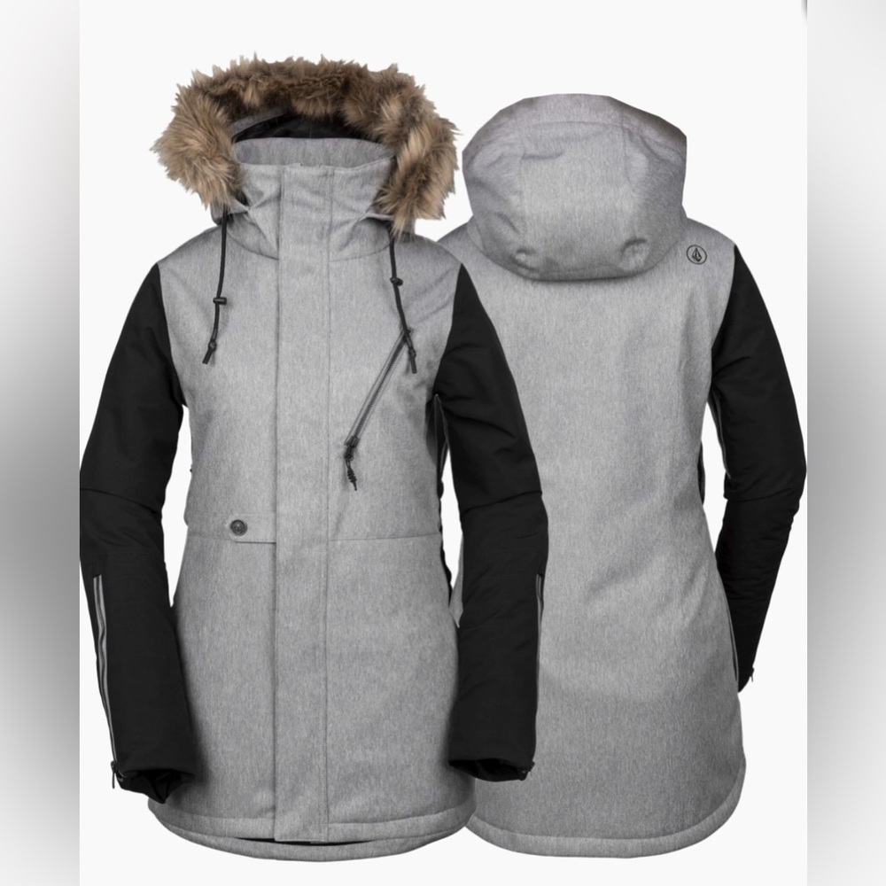 Volcom Fawn Insulated Black and Gray Jacket with Fur Hood Large